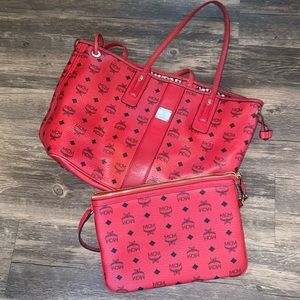 Red MCM tote bag w/ mini shoulder bag